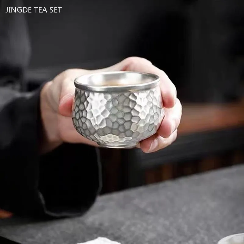 80ml High-end Silvered Ceramic Tea Cup Home Beauty Master Cup Handmade Portable Custom Small Tea Bowl High-quality Tea Set