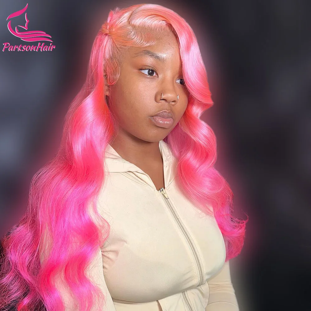 

FITU Pink Transparent 13x6 13x4 Lace Frontal Human Hair Wig 613 Colored Plucked With Baby Hair 5x5 Lace Closure Wig