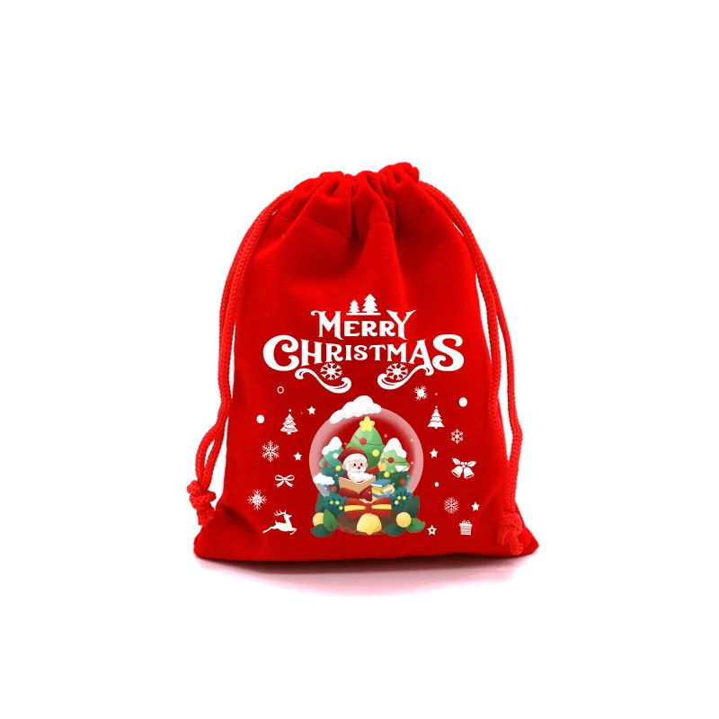 Christmas Gift Bags 4Pcs/Lot Christmas Velvet Bags 9x12 10x16 13x18cm Drawstring Pouch Xmas Candy Gift Bag Happy New Year Merry Christmas