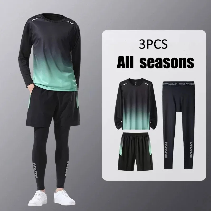 סט ביגוד ספורט לריצה, בגדי כושר לריצה לגברים, מהיר יבש באביב ובסתיו לריצה בבוקר