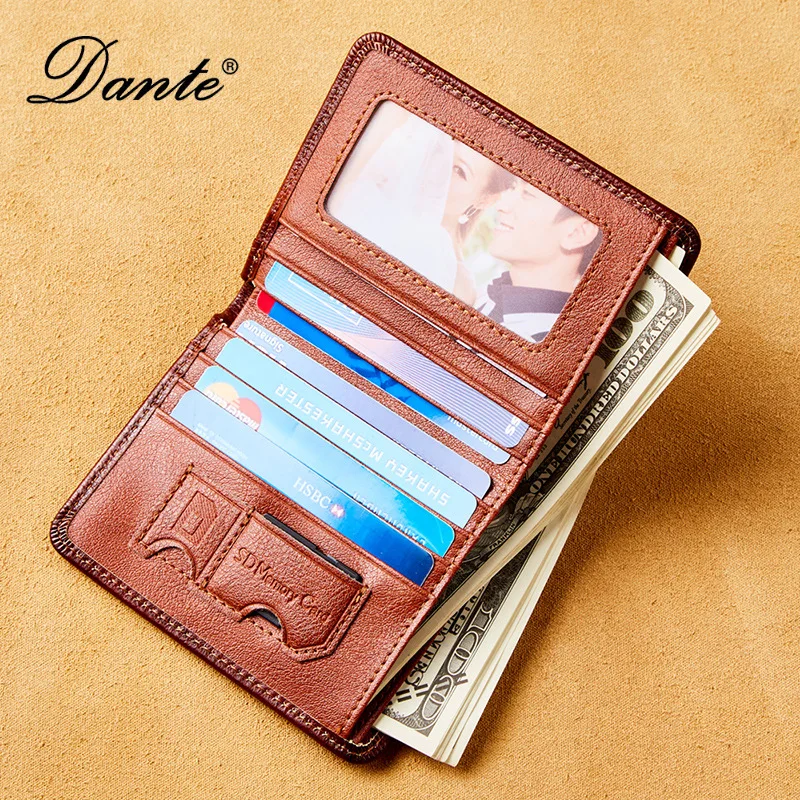 Dante Leather Men's Wallets RFID Anti-theft Brush Degaus Head Layer Cowhide Retro Casual Vertical Money Bag Money Two fold Clips 3
