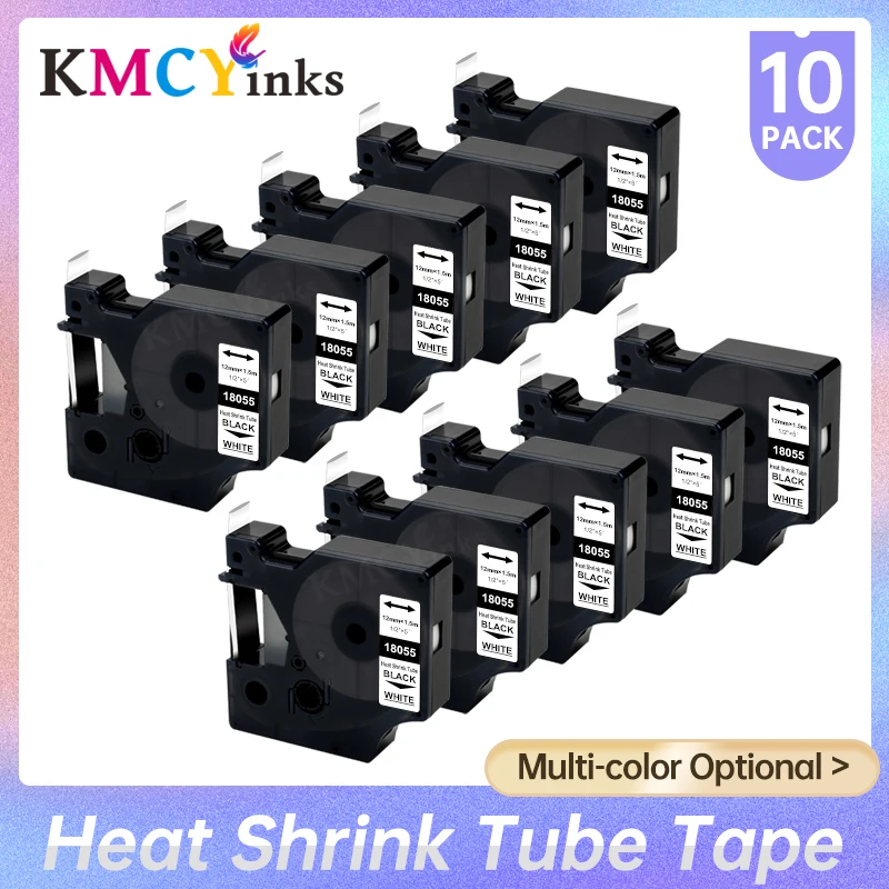 10Pc Compatibile Per Dymo Rhino Nastro Termorestringente 18055 12Mm Nastro Per Etichette Nero Su Bianco Per Dymo Rhino 4200 5200 6000 Etichettatrice