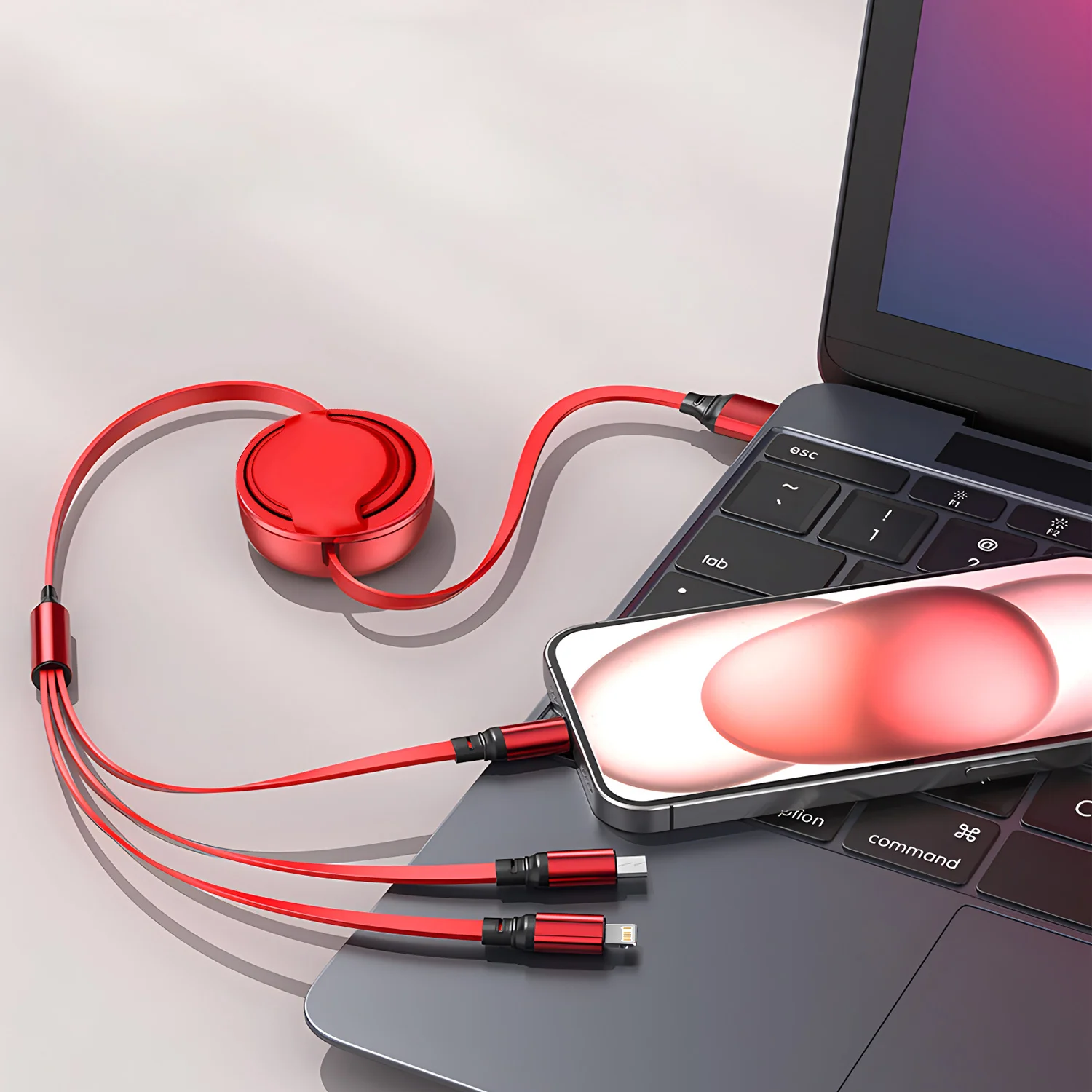 접이식 100W 3 in 1 멀티 타입 C 충전 케이블 USB-마이크로 USB C 초고속 충전 코드 (아이폰, 삼성, 화웨이 폰용)