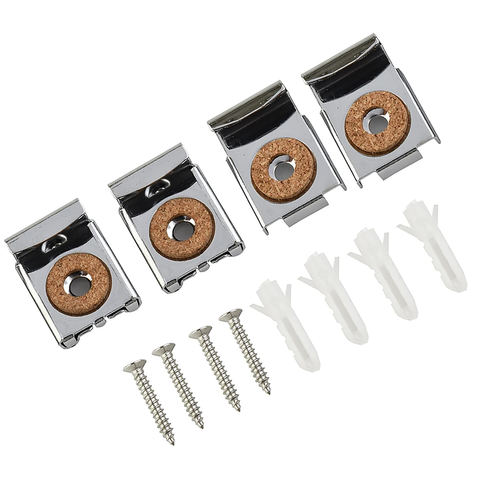 4pcs Bathroom Mirror Glass Wall Hanging Fixing Kit Frameless Clips Mounting Hanger Clamp Chrome Wall Brackets Clamps