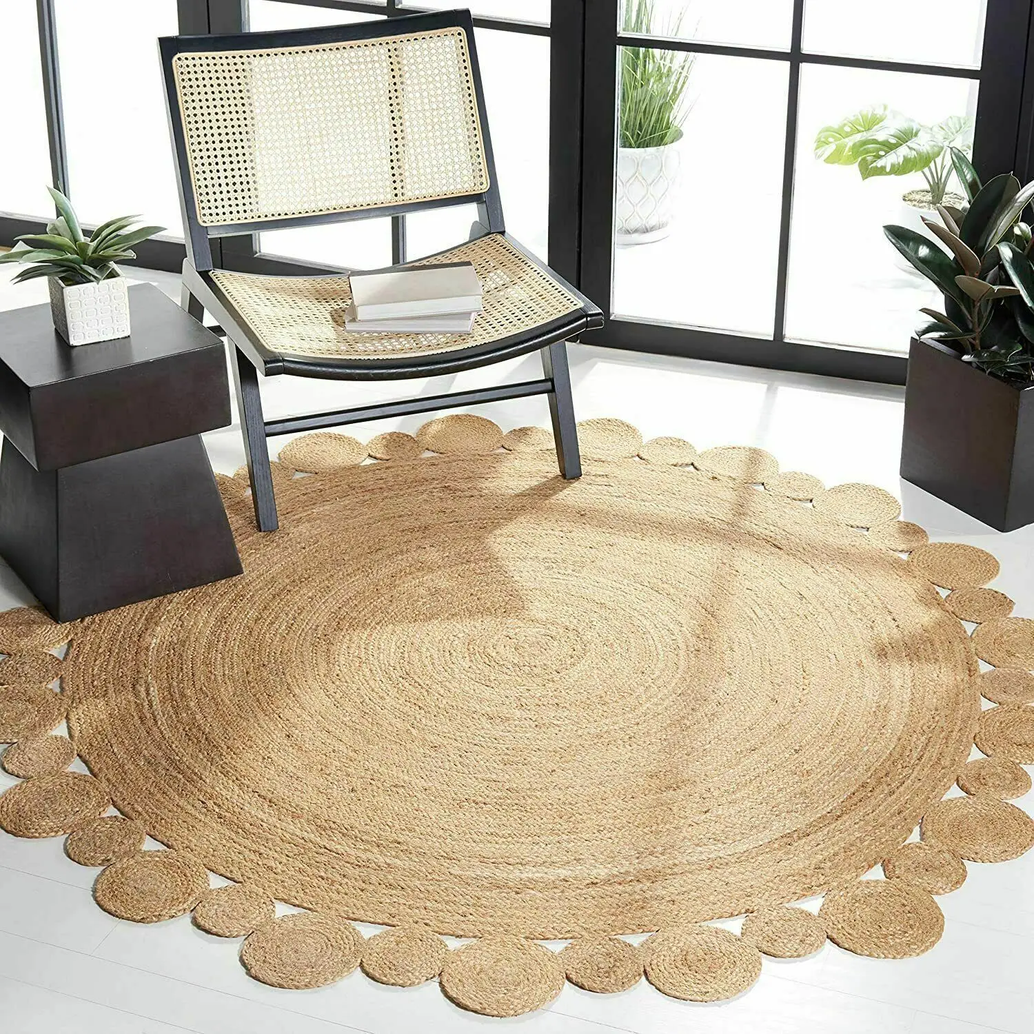 Rug 100% Natural Jute Braided Style Modern Rug Reversible Rustic Look Carpet Rug 