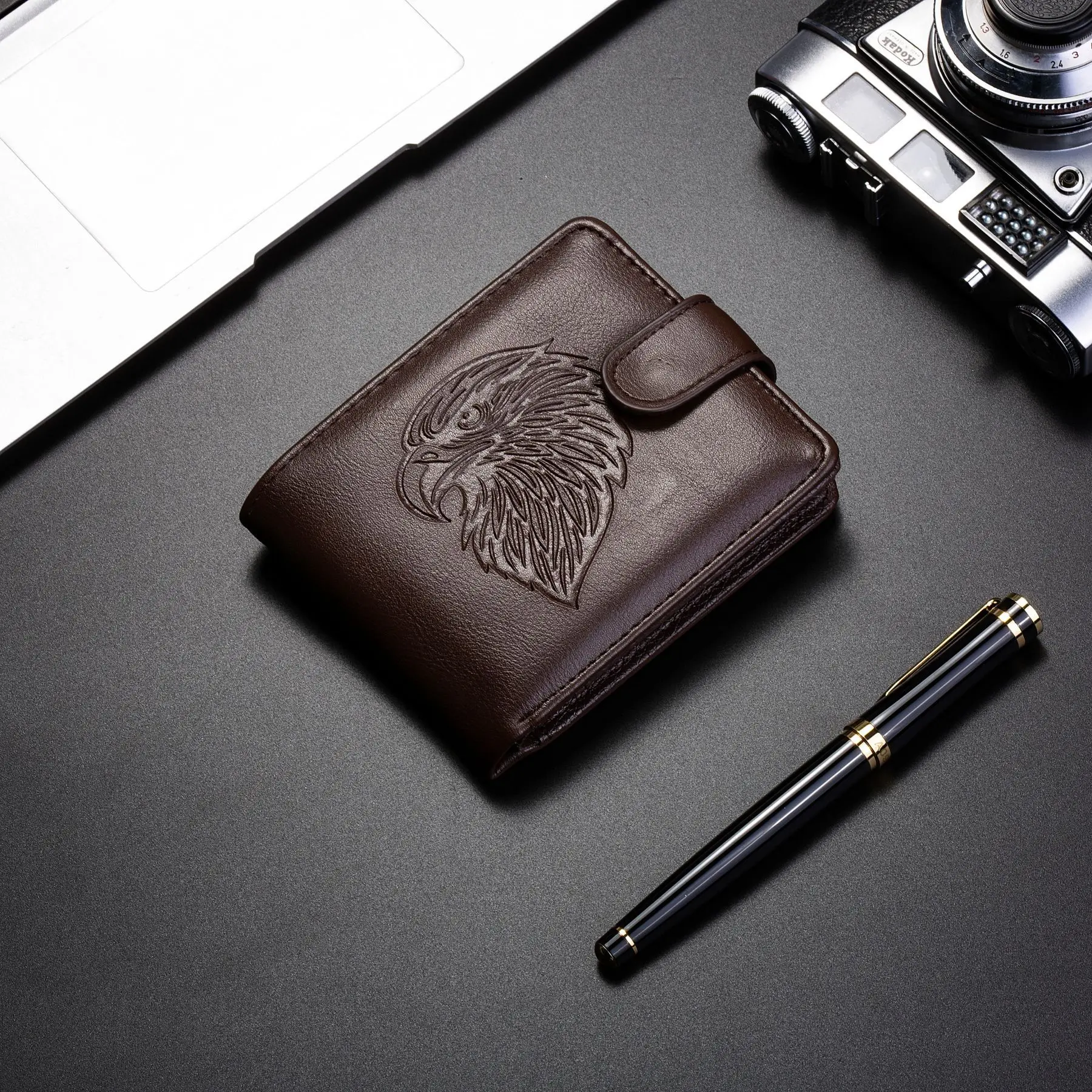 Embossed Eagle PU Leather Men's Retro Wallet – Multi-Functional Business Card Holder with Large Capacity