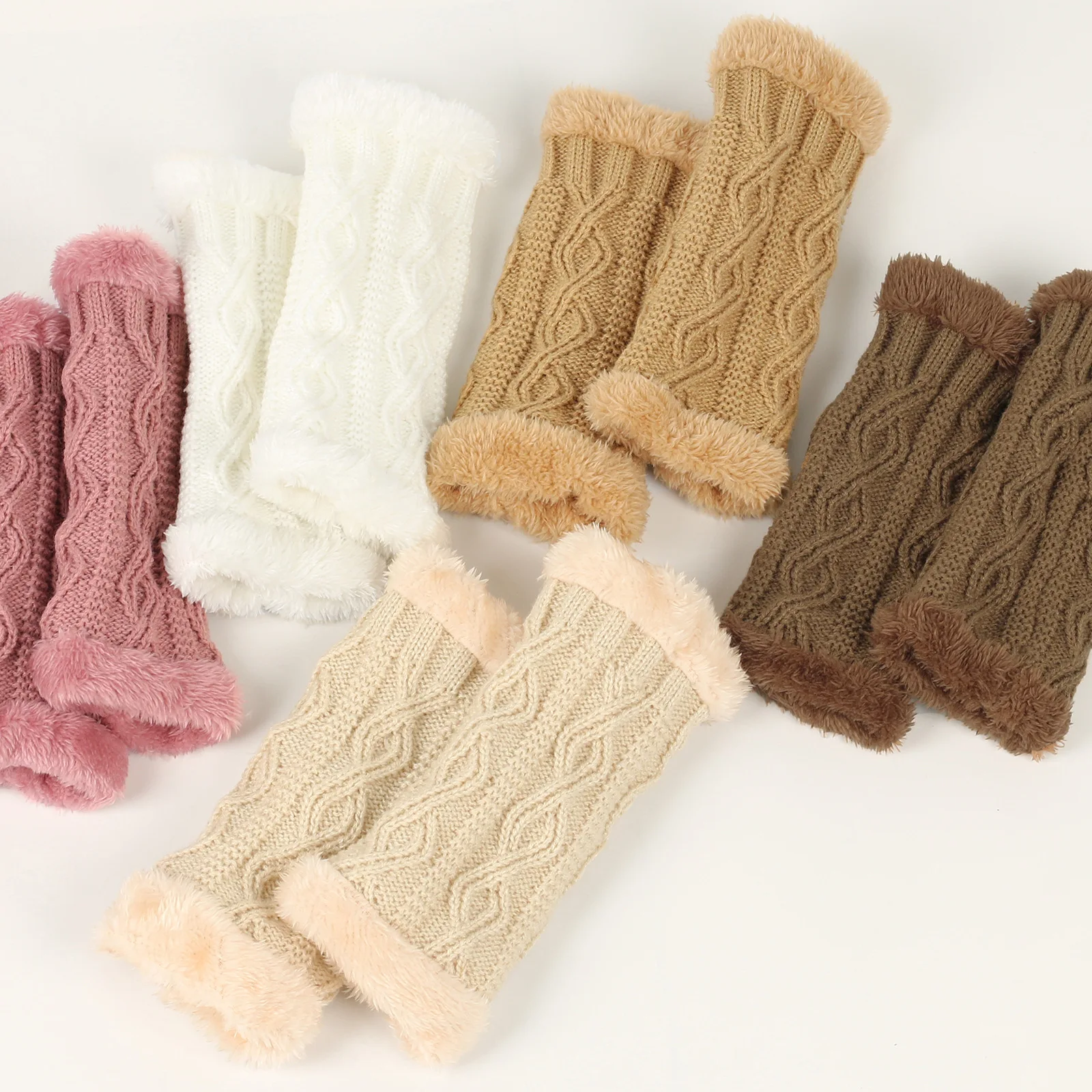 Winter Solid Color Faux Fur Gloves Arm Sleeve Cover Warmer Fingerless Wrist Gloves Knitted Mitten Fashion Women Gloves Wholesale