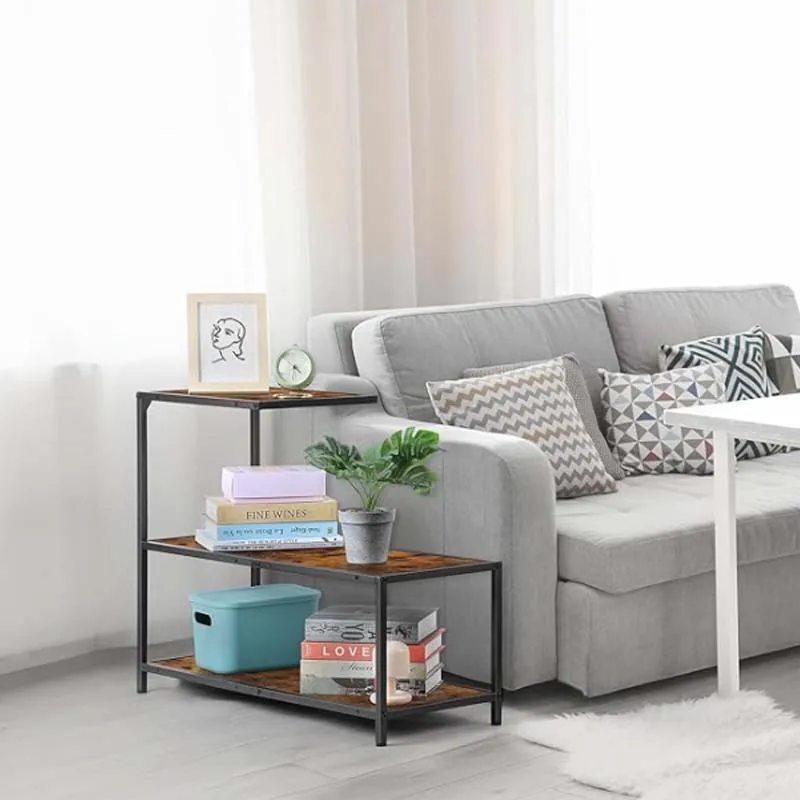 Narrow Side Table 3 Tier Sofa End Table Small Space Side Storage Shelf Slim Bedside Nightstand