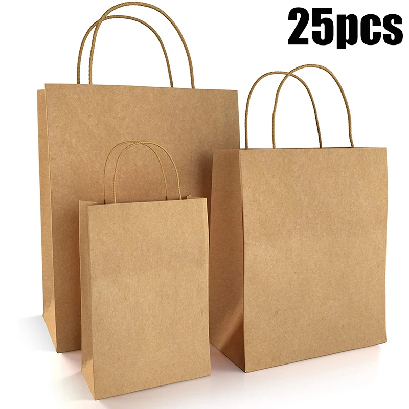 25PCS Gift Bags Boxes Festival Party Gift Packaging Kraft Bronzing