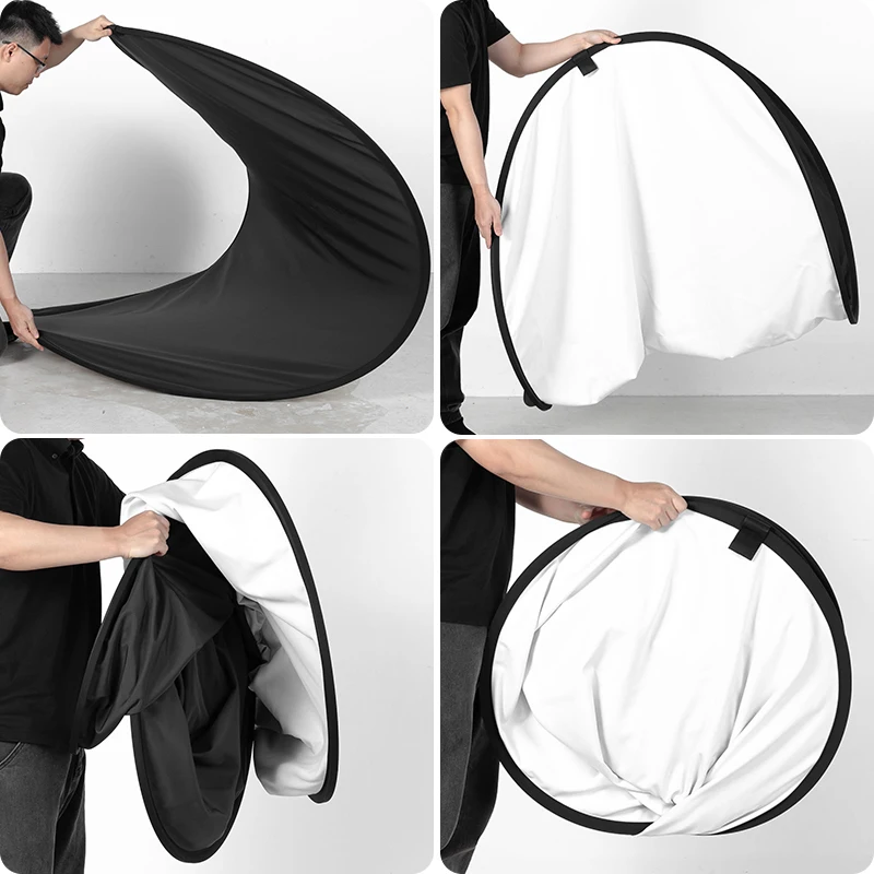 휴대용 타원형 2in1 흰색 검정색 150x200cm 100x150cm 배경 반사판 접이식 스튜디오 사진 디퓨저 예술/신분증 사진용