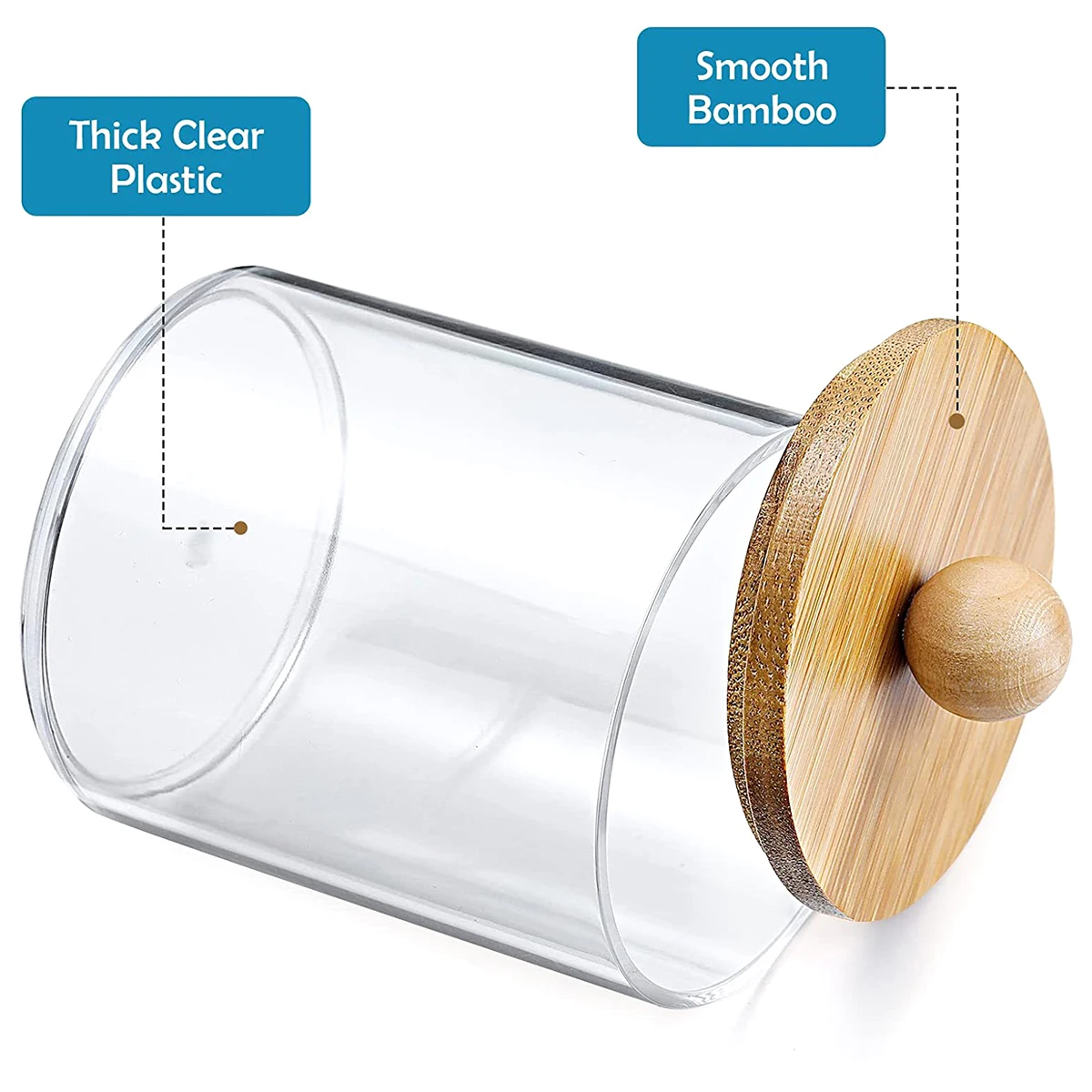 3/4Pcs Bathroom Organizer Set Qtip Holder Dispenser with Bamboo Lids Clear Acrylic Storage Box for Cotton Ball/Swabs Storage NEW 3
