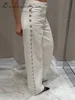 Casual Bead Jean Women Loose High Waisted Pockets Zipper All-match Straight Leg Trouser Female 2025 Y2k High Street Lady Outwear 4
