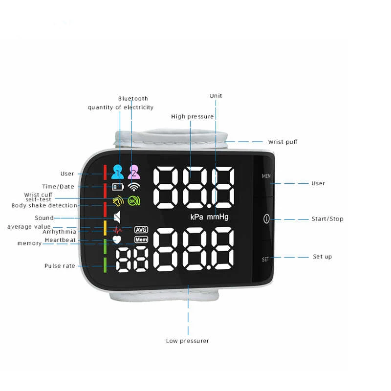 Wrist Blood Pressure Monitor Digital Heart Monitor Sphygmomanometer Tonometer Digital BP for Measure Medical Equipment