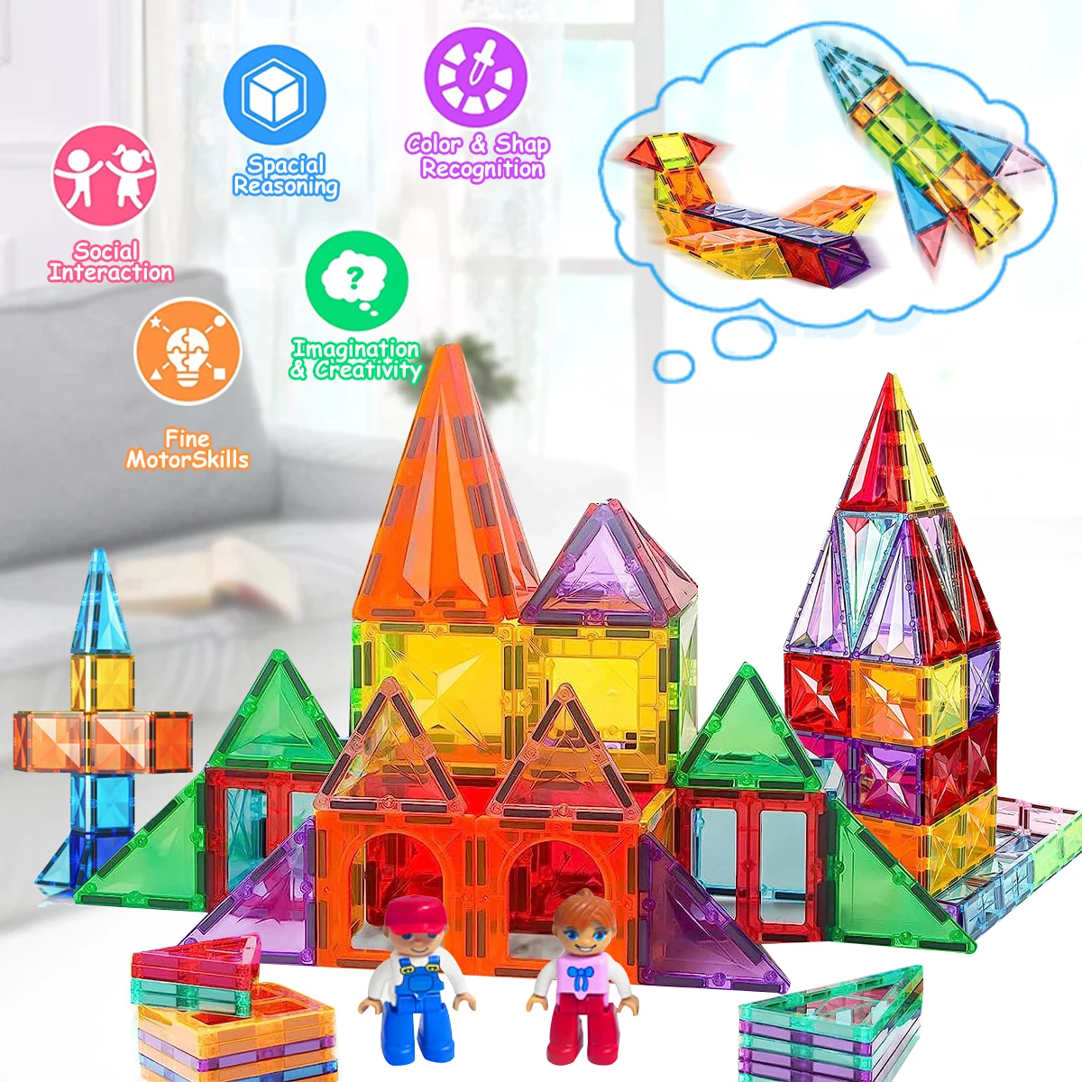 Bloques de Montessori para ni&ntilde;os construcci&oacute;n magn&eacute;ticos，3D Modelo DIY de construcci&oacute;n dise&ntilde;ador，ni&ntilde;o y ni&ntilde;a, regalo