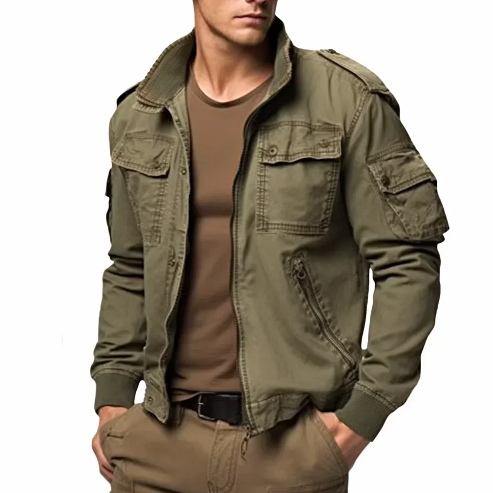 Giacca Militare Uomo - Bomber Cargo Antivento, Poliestere, Per Primavera/Autunno - Stile Casual E Lavoro - Foto 5