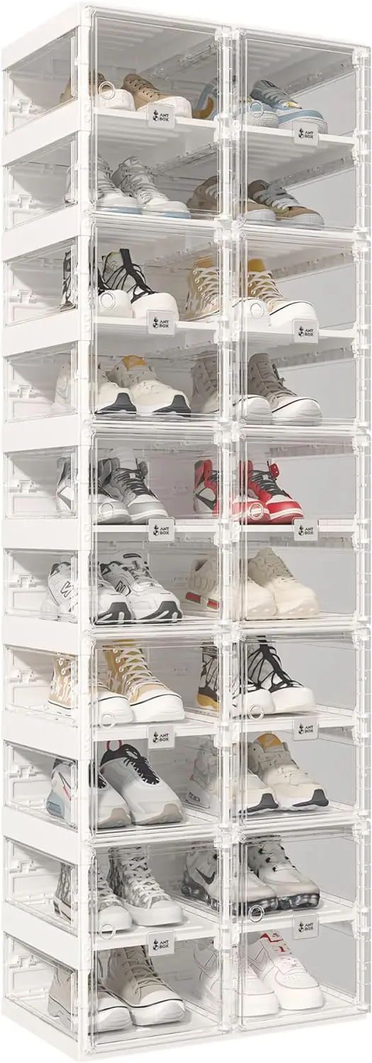 

Foldable Shoe Rack,Shoe Organizers for Closet Plastic Shoe Storage Box Space Saving for Entryway, Large Sturdy Stackable Sneaker