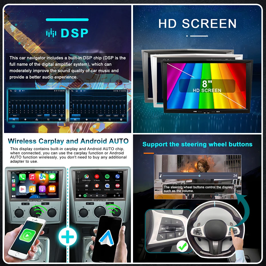 Radio para Auto con Pantalla de 8'' Android 15 AUTO, CarPlay, Bluetooth, Estéreo para Opel Vauxhall Astra Antara Vectra Corsa Zafira Meriva Vivara 2003-2006, Reproductor Multimedia 2DIN, Autoradio, Navegación GPS, WIFI, 4G 4