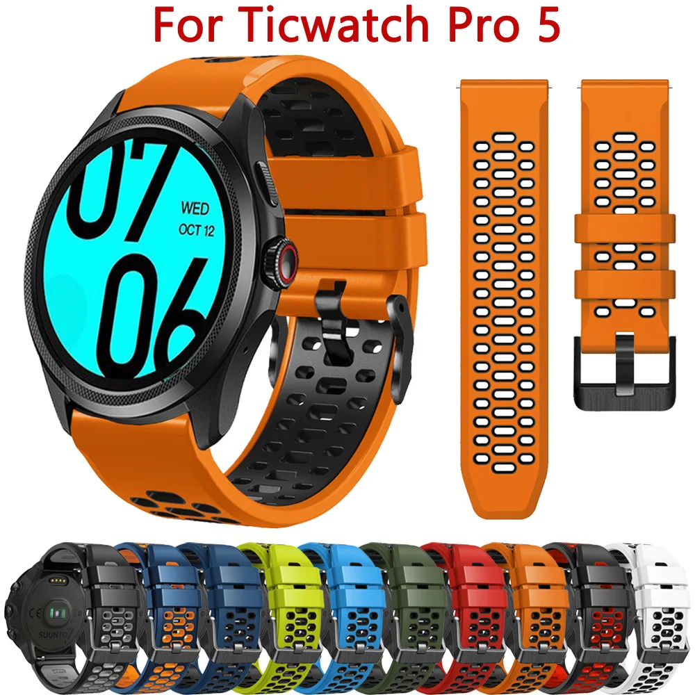 

24mm Silicone Watch Band Strap For TicWatch Pro 5 Wristband Replacement For TicWatch Pro 5 Sport Smart Watchband Bracelet Correa