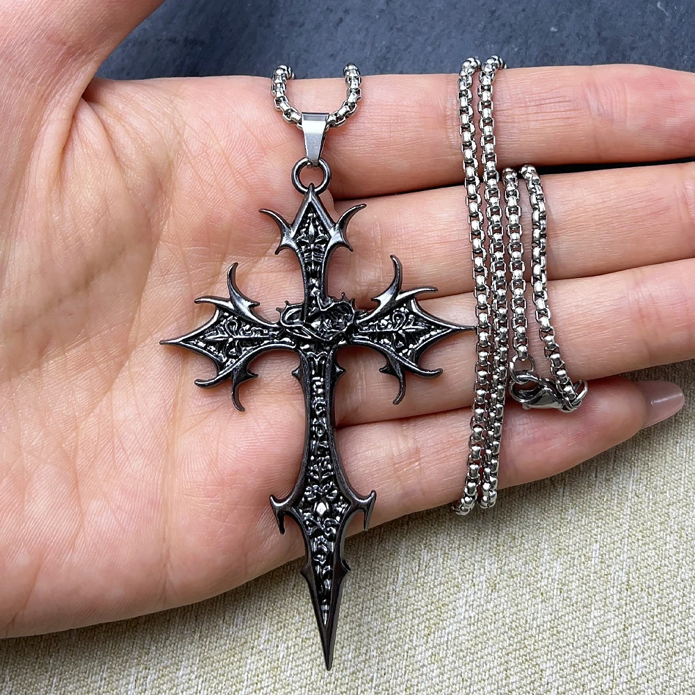 Gothic Double-Sided Cross Pendant Necklace - Niche Design Hip Hop Retro Punk Accessory