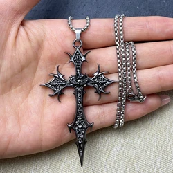 Gothic Double - Sided Cross Pendant Necklace - Niche Design Hip Hop Retro Punk Accessory - 50cm (Black Gun Plated)