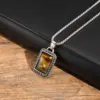 Tiger Eye Stone Pendant Necklaces for Men Boys,Brown Natural Stone Square Pendant Necklaces,Vintage Punk Jewelry Gift