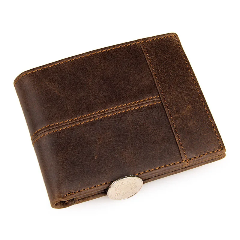 GENODERN Patchwork Style Cow Leather Male Purse Short Wallet for Men Genuine Leather Wallets Brown Male Purses Men Wallets 2