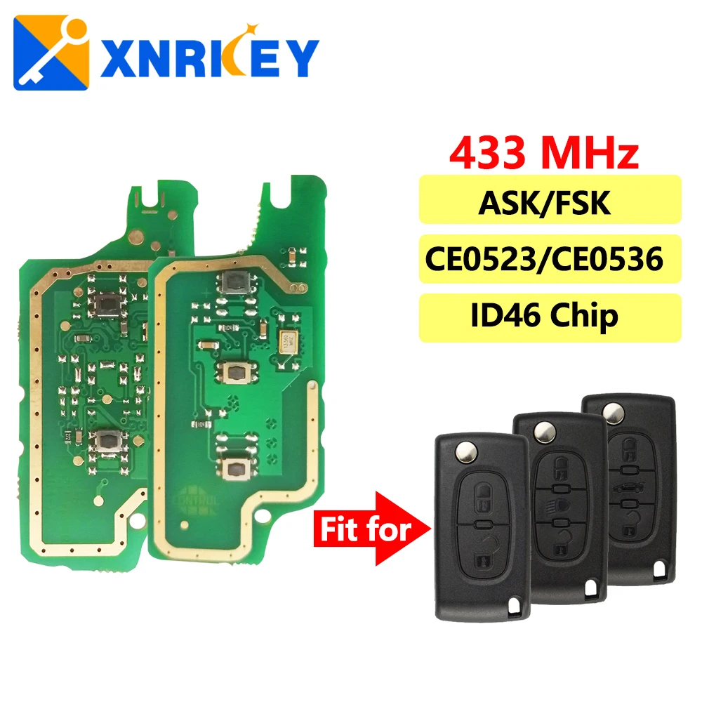

XNRKEY 2/3B Car Key Electronic Circuit Board CE0536 CE0523 ID46 433Mhz ASK/FSK for Peugeot 407 307 308 607 Citroen C2 C3 C4 C5