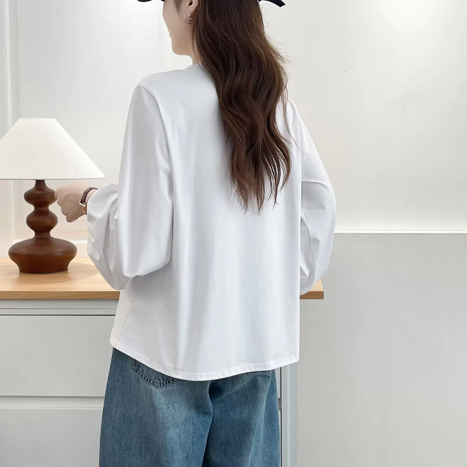 Fashion Plus Size Women's T-shirt Autumn New Style Simple And Casual round-neck Long Sleeved Top Lantern Sleeve Tees 326