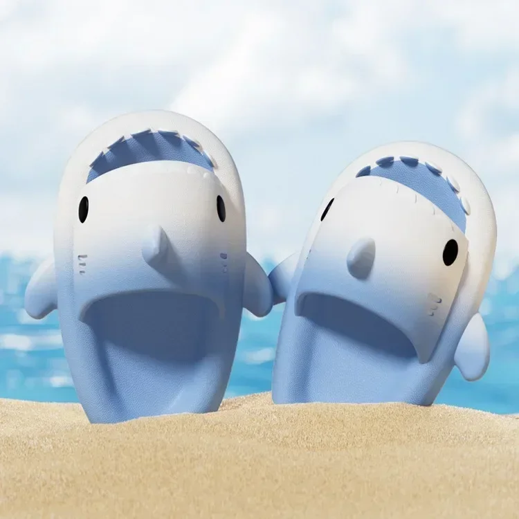 Children Boy's and Girl's Shark Gradient Outdoor Beach Pool Shower Shoes Thick Sole and Deep Heel Footbed Antiskid Shoes kids slippers