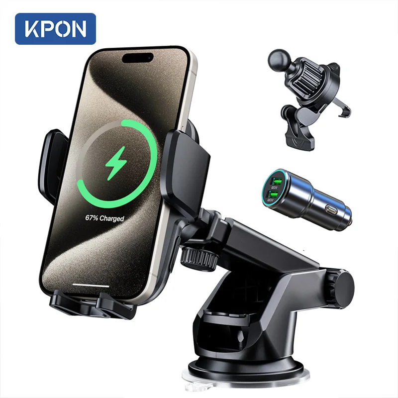 Magnetic Phone Holder Magnetic Wireless Charger KPON Wireless Car Charger Car Phone Holder Stand Air Vent Mount Holder 360 Rotate Thick Case Auto 15W For iPhone Samsung