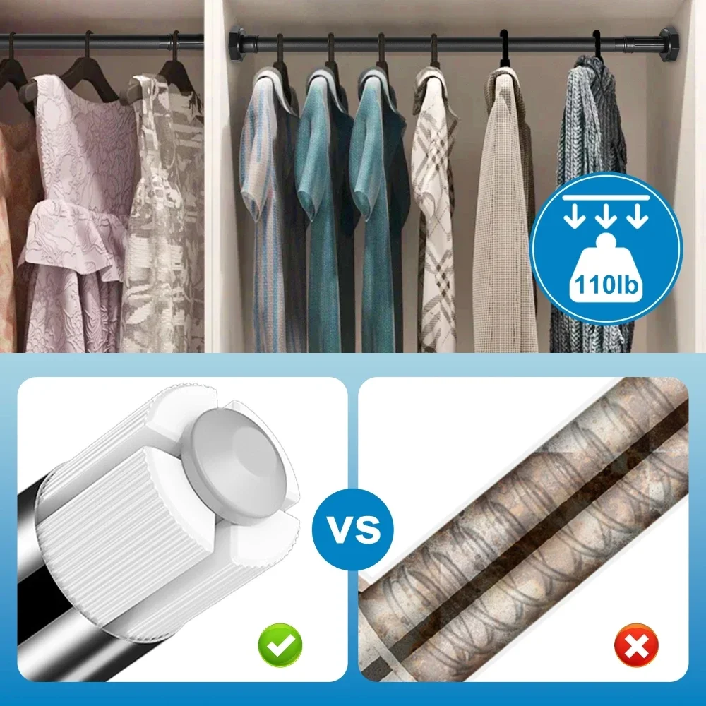 2Pcs Adjustable Tension Rods 110-200cm / 70-120cm Extendable Punch-Free Stainless Steel for Wardrobe Closet Shoe Racks Curtain