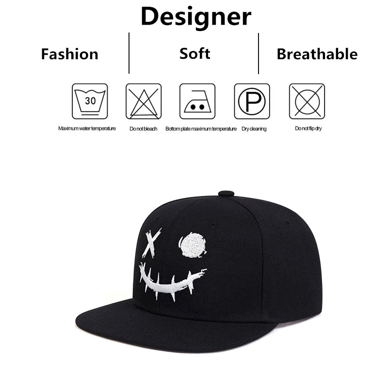 Unisex XO Smiling Face Embroidery Hip-hop Hats Outdoor Adjustable Casual Baseball Caps Sunscreen Hat - Image 6