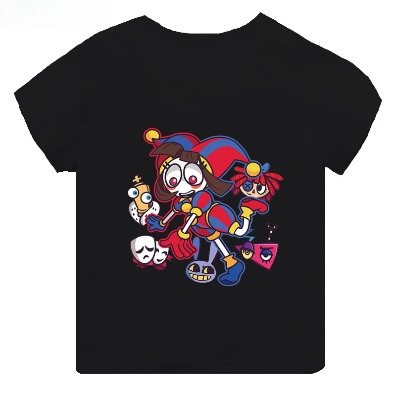 Hot Sale The Amazing Digital Circus Print Kids T-shirt Girls Clothes Baby Boys Black Short Sleeve Cotton T Shirt Children Tops 4