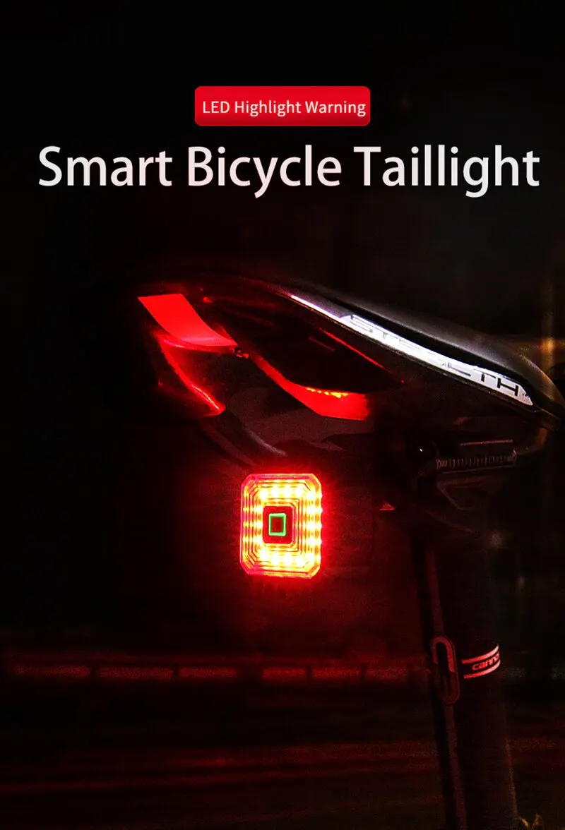 Description Picture 2 of itemSmart Bicycle Rear Light Auto Start Stop Brake Sensing Induction Waterproof USB Charging Cycling Tail Taillight LED Bike Light