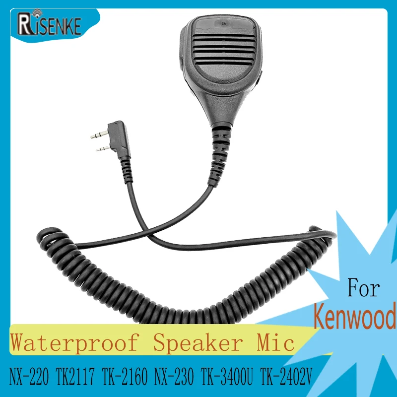 RISENKE-Shoulder Microphone Cable for Kenwood NX220, TK2117, TK2160, NX230, TK3400U, TK2402V, Hands Free, Waterproof Speaker Mic