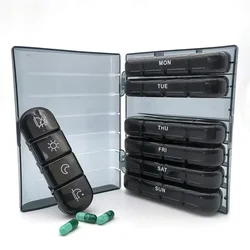 Weekly Pill Organizer with 28 Compartments for Daily Medication Storage (Black)