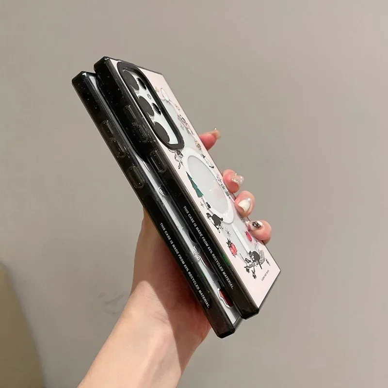 Black Cat Acrylic Black Border Protective Case for Samsung Galaxy S22U S23U S24 Ultra Shell with MagSafe