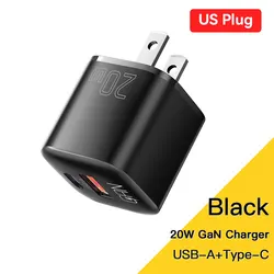 Essager 20W GaN USB-C PD Fast Charger with QC 3.0 Technology - US Black