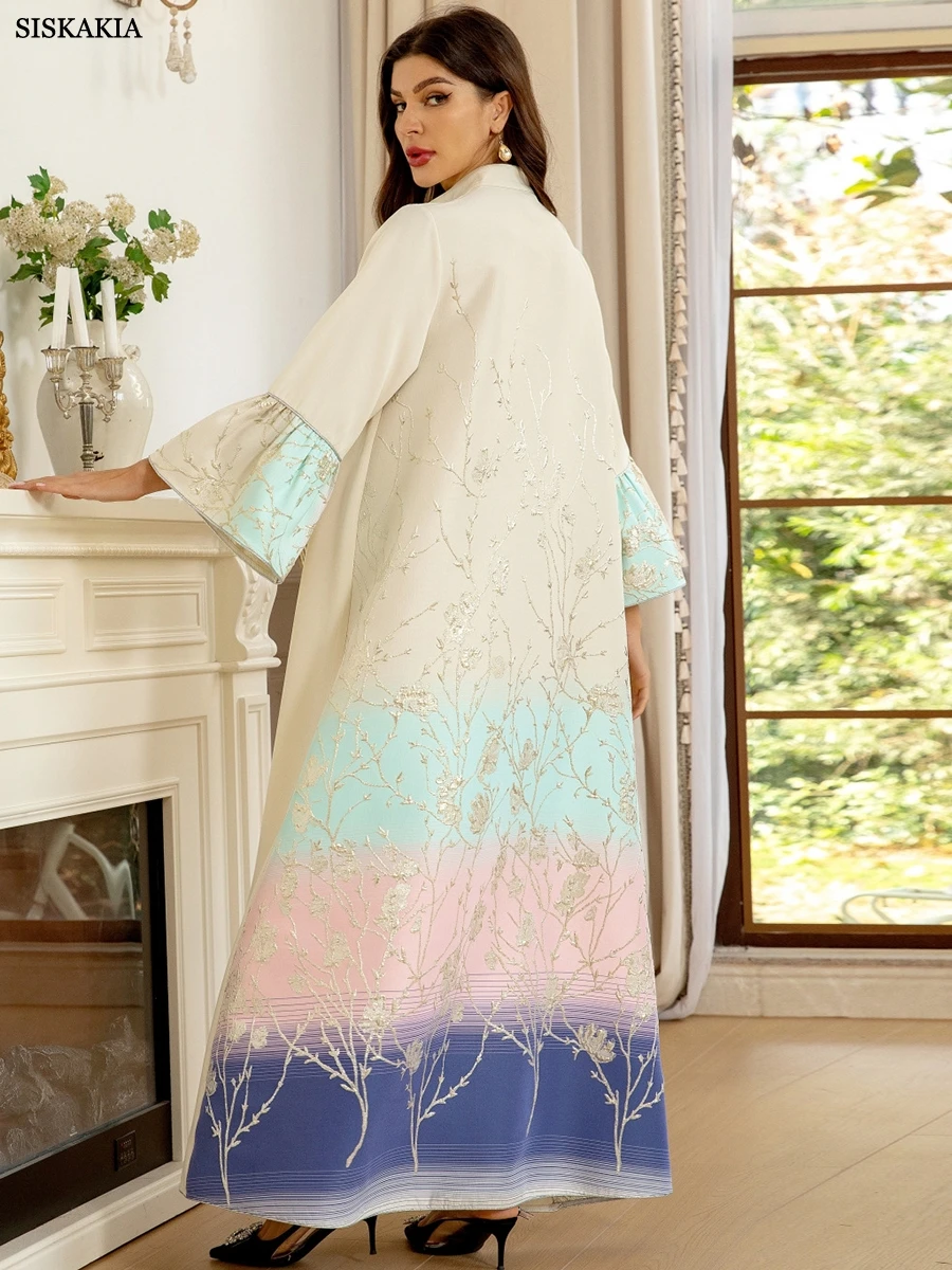 

Siskakia Dubai Fashion Elegant Long Dresses Jalabiya Jacquard Gradient Color Homewear Moroccan Saudi Kaftan African Abayas 2024