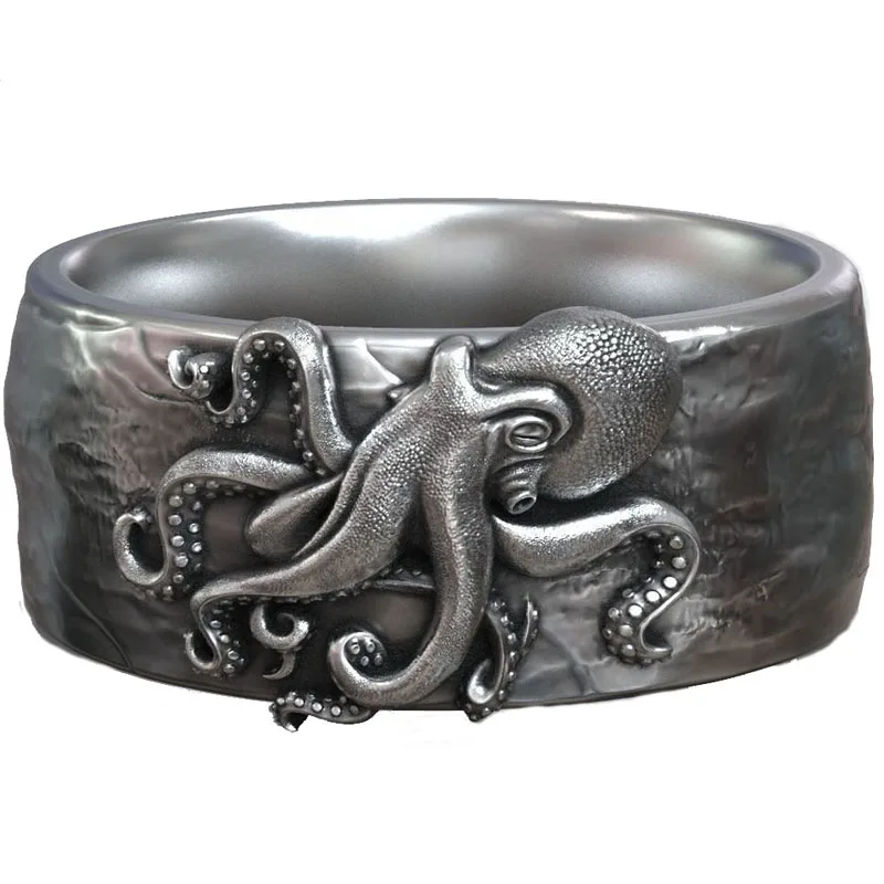 15g Lucky Octopus Tentacle Kraken Wedding Band Rings Customized 925 Solid Sterling Silver Ring Many Sizes 5-13