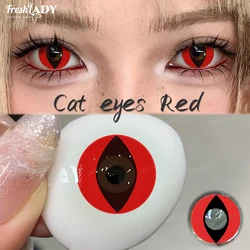 FreshLady Crazy White Anime Cosplay Color Contact Lenses for Halloween and Parties (Cat Eye Red)