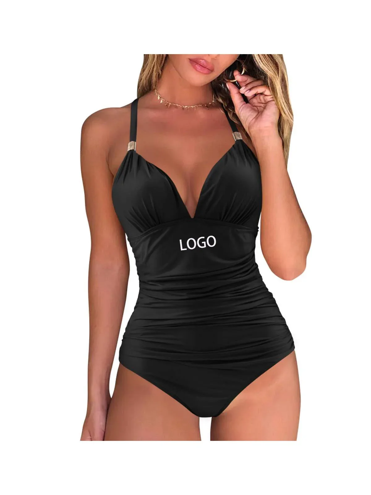 

Custom LOGO one-piece swimsuit conservative leopard print neck red backless European and American cross-border swimsuit
