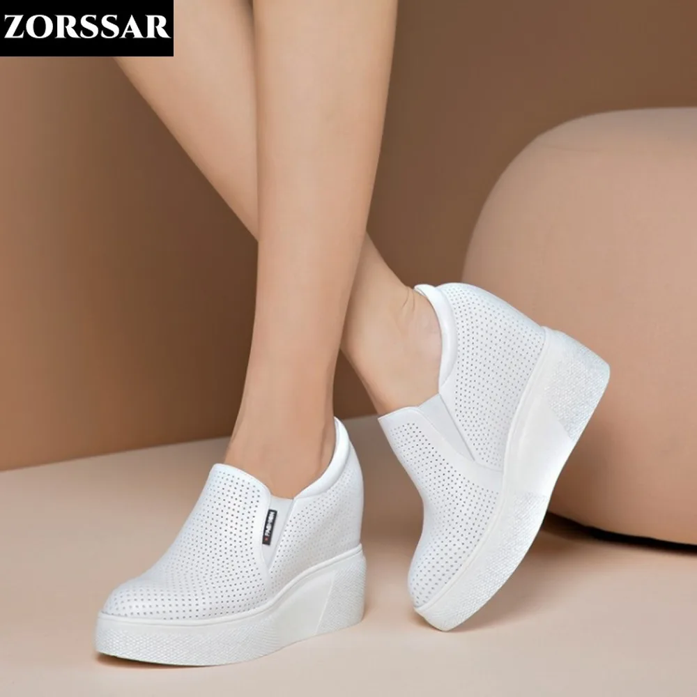 

13CM White Women Height Increasing Sneakers Breathable Hollow Out Casual Platform Hidden Wedge Sneakers Women Vulcanized Shoes