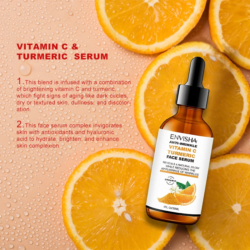 Vitamin C Turmeric Serum Facial Whitening Anti Aging Wrinkle Moisturizing Essence Face Korean Cosmetics Skin Care Shrink Pores 6