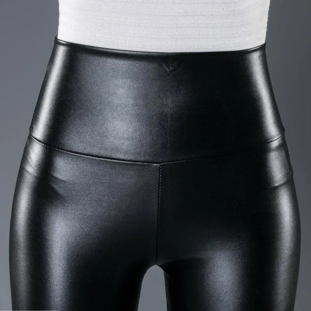 Invisible Open-crotch Outdoor Sex High waisted Pu Leather Pants Women's Slim fit All Tight Leggings Long Pants