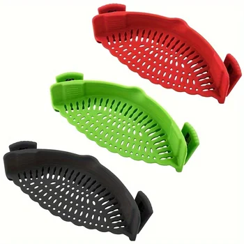 1pc Silicone Pot Strainer And Pasta Strainer, Adjustable Silicone Clip On Strainer For Pots, Pans, And Bowls, Kitchen Gadgets