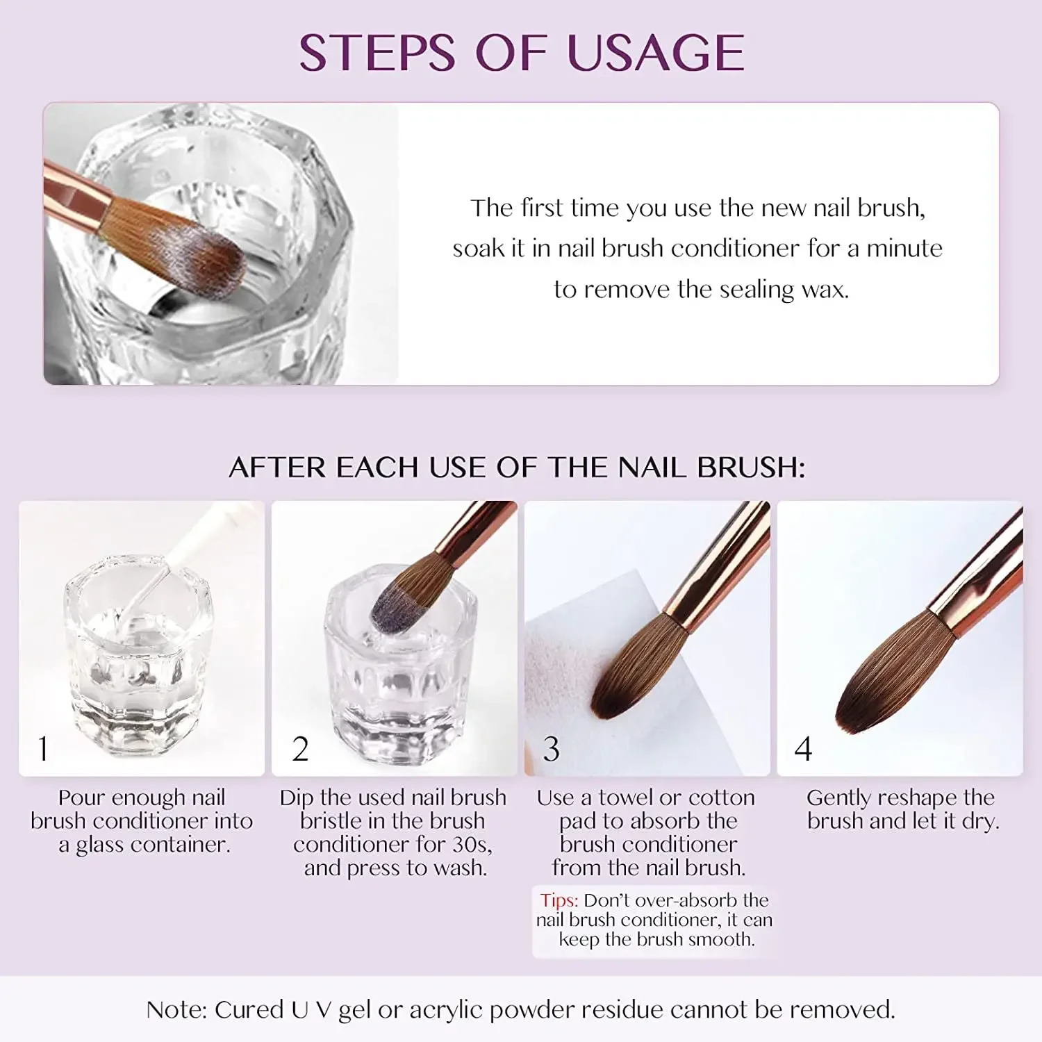 4pcs Kolinsky Acrylic Nail Brush Set Size 10/12/14/16 for Acrylic Powder Application Brushes Art Extension & Carving Salon Home 5