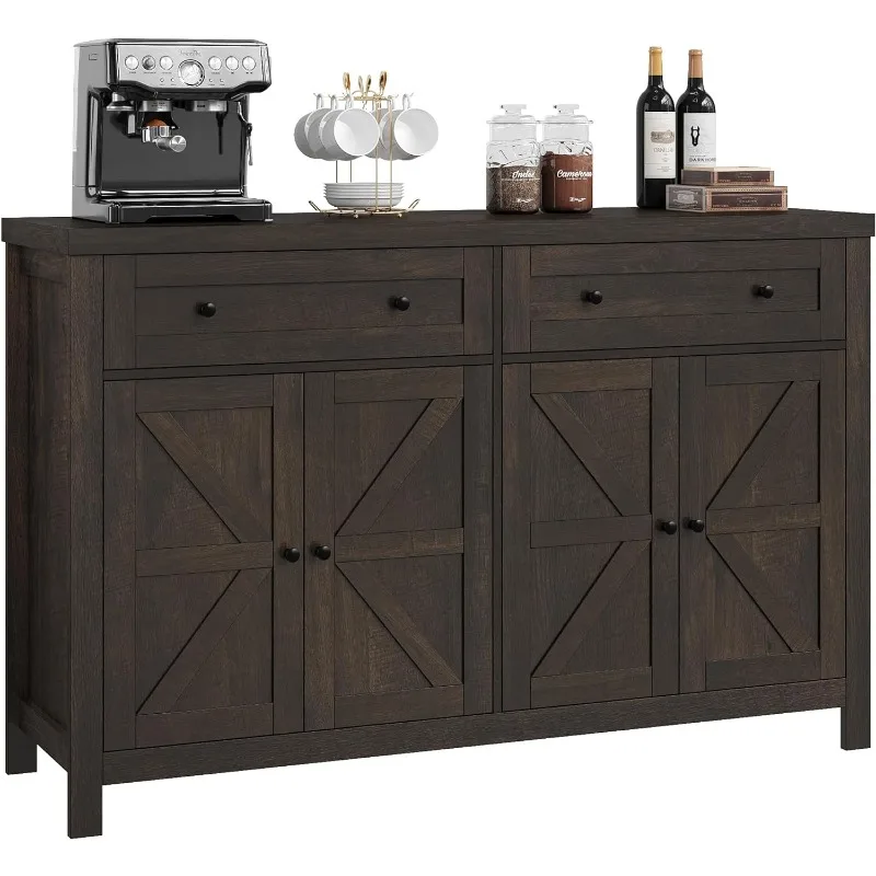 

55"Buffet Sideboard Cabinet with Storage,Modern Farmhouse Coffee Bar Cabinet with Drawers and Shelves,Barn Doors Storage Cabinet