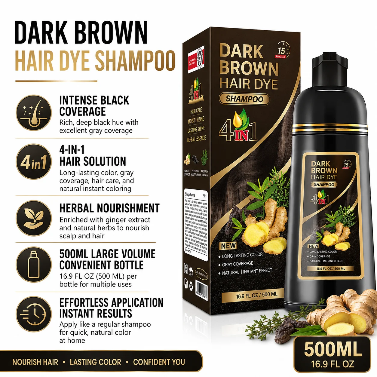 Shampoo Colorante Nero, Idratante e Salutare per la Cura dei Capelli, Crea un Colore Naturale, Shampoo Colorante per Donne e Uomini