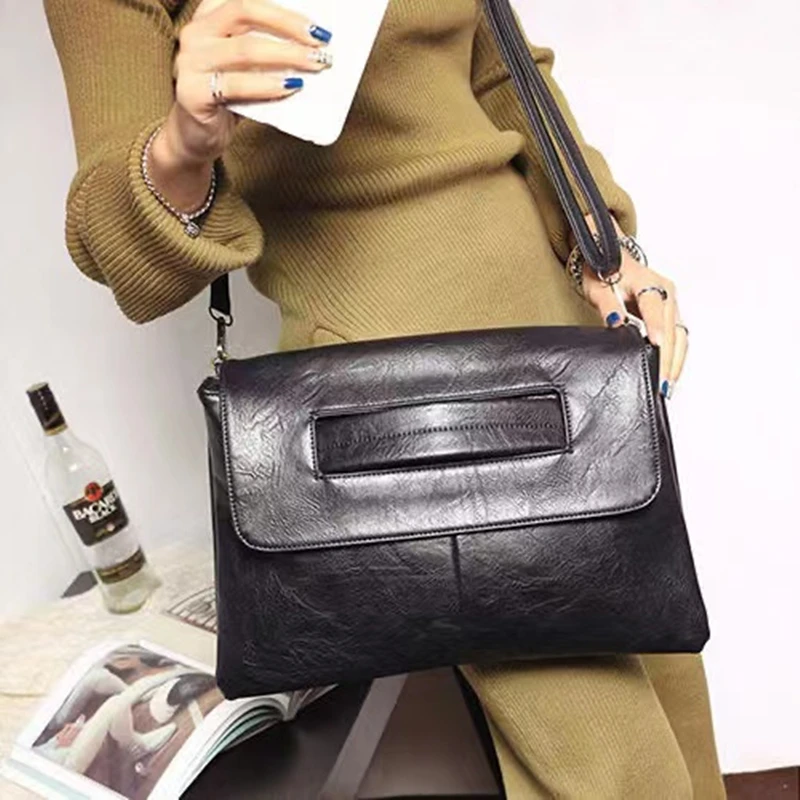 Fashion Women Leather Handbags Day Clutches Bags Black Crossbody Messenger Bags Ladies Envelope Evening Party Shoulder Bags